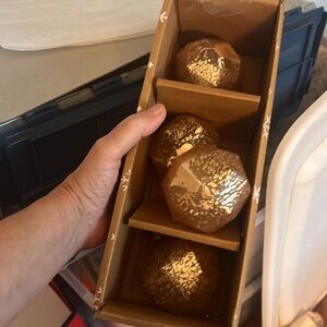 4- gold dipped mercury octagon  shaped glass ornaments: 3.5 inches